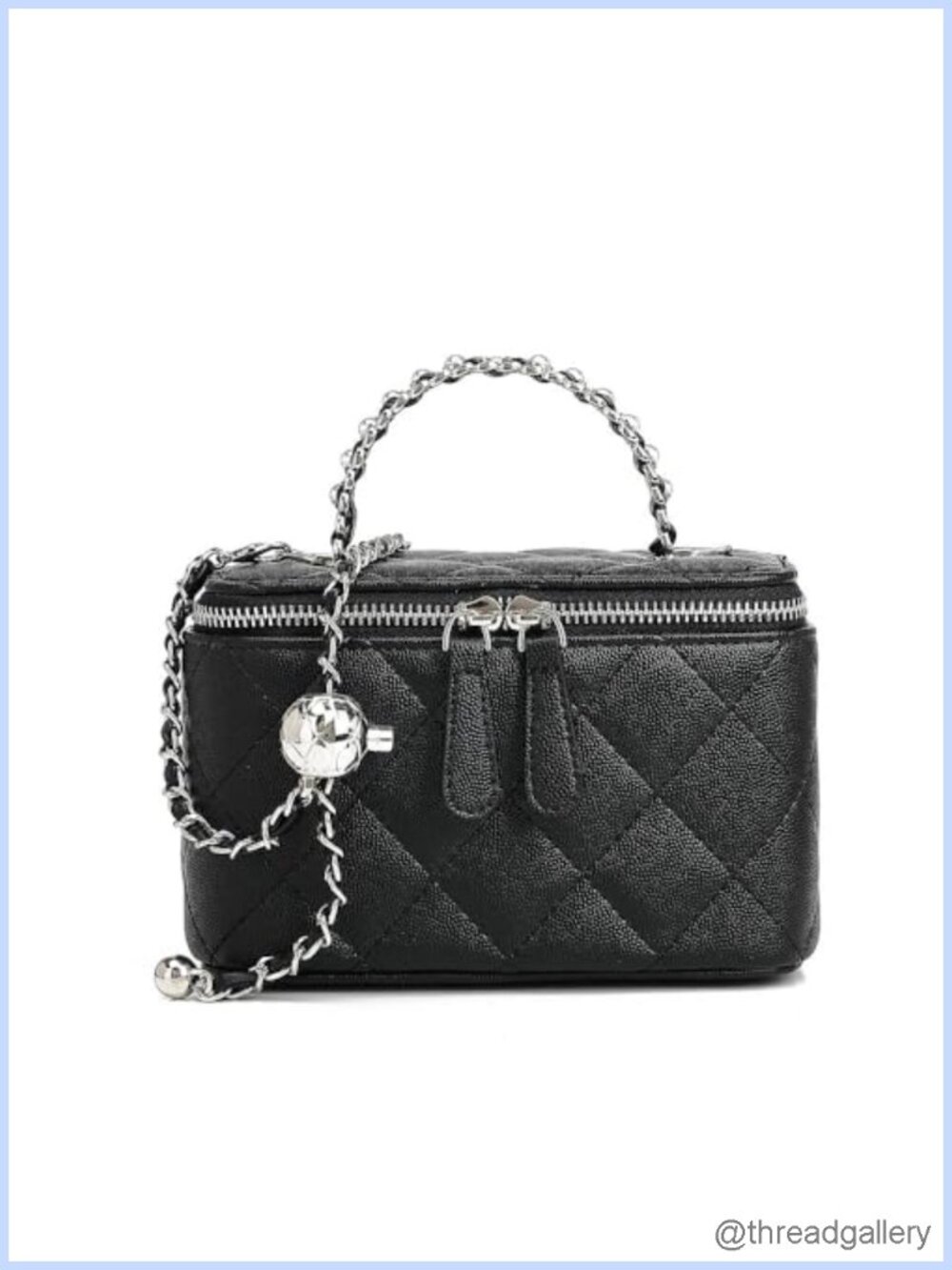 Quilted Faux Leather Mini Box Crossbody Bag with Pearl Chain Top Handle